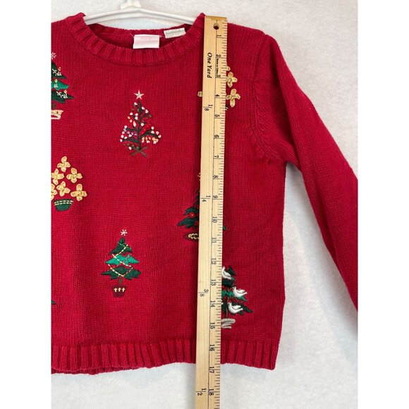 Little Goodies Girl's Size 7 Christmas Sweater Trees Classic Embroidered Red - Picture 7 of 9